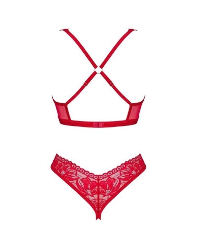Obsessive Lacelove cupless 2-pcs set - комплект сексуального кружевного белья, XL/XXL (красный)